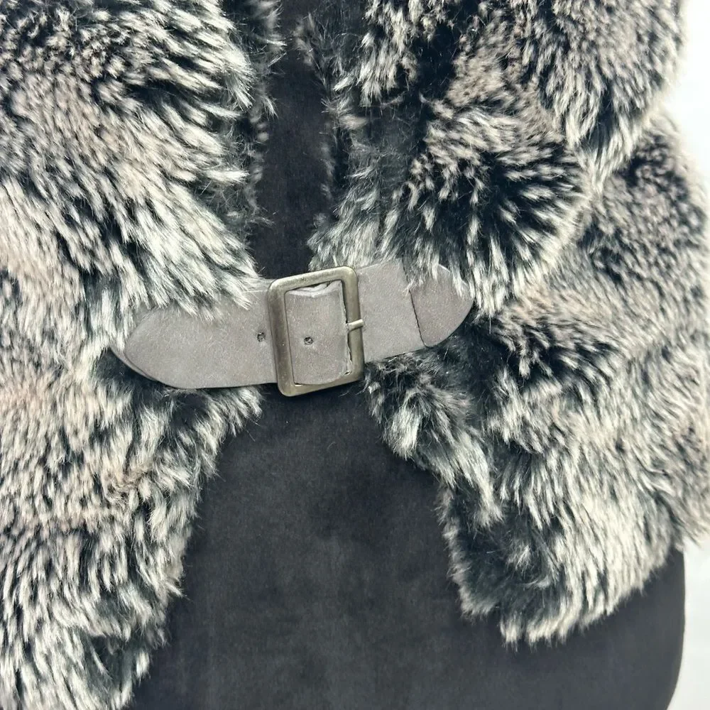 Black and Gray Wide Faux Fur Belt